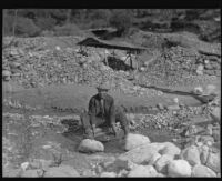 John Swanson panning for gold, San Gabriel Canyon, 1930
