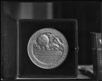 Award presented posthumously to Will Rogers for advancing aeronautics, Santa Monica, 1935