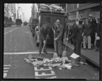 Pete Kiefer, Charles A. Spere, and Phil Lansdale sweeping the street, Los Angeles, 1935