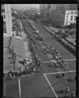 An aerial shot of the Stock Show Parade, Los Angeles, 1935