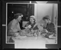 Mrs. Henry Jones, Mrs. Harold Dickson, and Mrs. John L. Strong having tea, Los Angeles, 1935