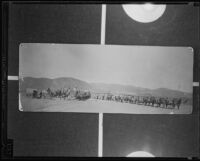 Two twenty-mule teams in the desert, Southern California, 1935 (copy photo), originally 1870s?