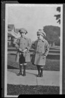 Marion Parker and her twin sister Marjorie in matching outfits, Los Angeles, ca. 1924