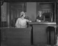 Judge Harry A. Hollzer listening to a testimony, Los Angeles, circa 1927