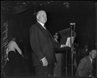Herbert Hoover delivering speech, Los Angeles, 1930s