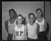 Jess Humber, Bob Wilde, Clarence Mackey and Bob Munro, Times pentathlon champions, Los Angeles, 1934