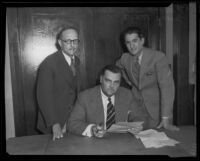 David Hutton with two men, Los Angeles, 1932