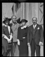 Sultan and Sultana Ibrahim are introduced to Louis B. Mayer and Jeanette MacDonald, Beverly Hills, circa 1934