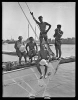 Frank Jansen teaches sailing to his wife, Verna Mae Allen, and USC students, Los Angeles, 1931