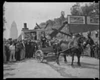 Mayor Frank L. Shaw at the Fort Moore hill excavation, Los Angeles, 1934