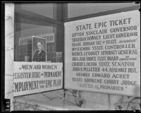 End Poverty in California campaign posters at Upton Sinclair’s Downtown headquarters, Los Angeles, 1934