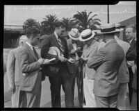 G.O.P. leader Hamilton Fish being interviewed by the press, Los Angeles, 1935