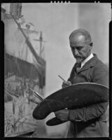 Carlos Vierra working on a painting, Santa Fe, 1932