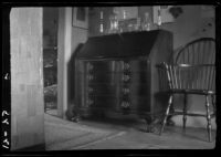 Slant front desk and Windsor chair in the Arroyo Seco house of Olive Percival, Los Angeles, 1900-1944