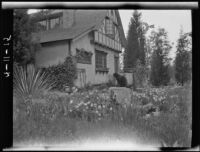 Olive Percival's Arroyo Seco house, with her cat perched in front, Los Angeles, 1912