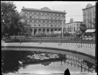 Pico House seen from the fountain in the center of the Plaza, Los Angeles, 1897