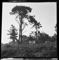 House behind a wooden rail fence, Monterey vicinity, 1900-1930