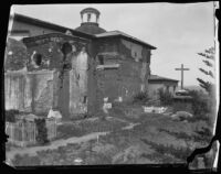 Mission San Luis Rey de Francia, exterior view of the cemetery chapel and adjacent grave sites, Oceanside, 1897