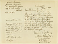 Milton S. Latham and others to Abraham Lincoln; endorsement by Abraham Lincoln to Edward Bates, 1863, February 20