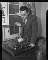 Robert Warl and his seismograph, Los Angeles, 1936