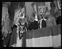 Aimee Semple McPherson, Mayor Frank Shaw, Roberta Semple, and Rheba Crawford, Los Angeles, 1936