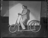 Phillip Huyssen poses with an Ingo-bike, 1936