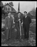 Assemblyman Val E. Latham, Mayor Glenn E. Evans and John Strauch break ground at the new San Gabriel post office, San Gabriel, 1936