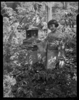 Kimiko Tamura in Toyo Y. Maeda's Japanese garden on North San Pedro Street, Los Angeles, 1935