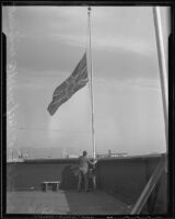British flag at half-staff upon news of King George V's death, Los Angeles, 1936