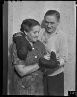 Boxer Wally Hall and his mother Florence, Los Angeles, 1936