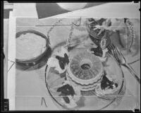 Aspic or gelatin-based salad accompanied by cornichons, 1936