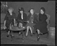 Gathering of the Pan Pipers of the Assistance League members Amelia Hull, Mrs. Bohn Barrington, Helen Gabellini, and Eleanor Anderson McCoy, Los Angeles, 1936