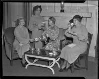 Dorothy Brent Beaver entertains fellow West Ebell clubwomen Mrs. Robert G. Johnson, Cora Fielden, and Theodora Sherman, Los Angeles, 1936