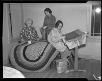 Mary Young, Mrs. Harold Thomas and Mrs. Ralph T. Henderson work on crafts for the Westwood Hills Women's Club, Los Angeles, 1936