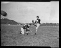 Football being kicked, Los Angeles, 1938