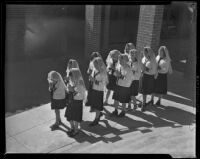School children walk and pray, Los Angeles, 1938