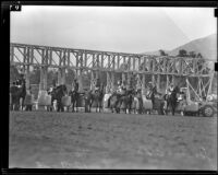 "Foolem," and jockey John Adams at the starting gate at Santa Anita Park, Arcadia, 1938