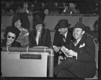 Frances Collins, Mrs. Edwin Stanton, Bessie Hann, Francis. Hann and Victor Ford Collins at Santa Anita Park, Arcadia, 1938