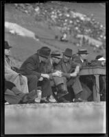 Ray Richards, Babe Horrell, and Westwood Will Spaulding on the sidelines, Los Angeles, 1938
