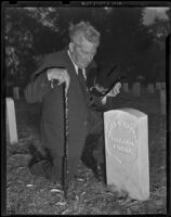 John Eaton, 92-year-old veteran, stands amongst the tombstones of Civil War soldiers, Los Angeles, 1938