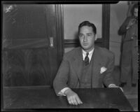 Harmon O. Nelson, Jr. sits during a divorce hearing from Bette Davis, Los Angeles, 1938