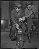 Darwin Ballenger and Frank Barron, Western Union messengers, Los Angeles, 1938