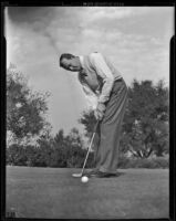 Ed Dudley on the golf course at Griffith Park during the Los Angeles Open Tournament , Los Angeles, 1939