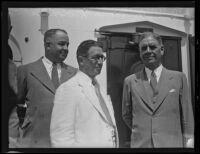 Eloi Amar, H. A. Ripley, and Homer R. Oldfield prepare to meet George H. Dern, Los Angeles, 1934