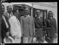 Eloi Amar, Collector of Customs Cohn, George Henry Dern, Colonel H. A. Ripley, and Homer R. Oldfield pose for a photograph, Los Angeles, 1934