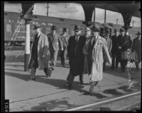 William Anagnosti arrives in Los Angeles to appear in court, 1935