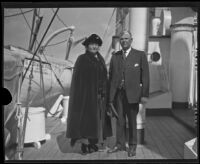 Captain Fred Anderson and his wife on the deck of the Diana Dollar, San Pedro, 1923
