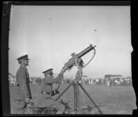 U.S. Army officials demonstrate anti-aircraft rifle at Fort MacArthur, San Pedro, 1930s