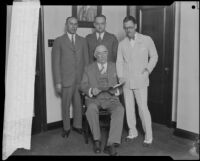 Senator Joseph Pedrotti, Assemblymen George W. Rochester and Clare Woolwine, and Sen. P.J. Gray, California, circa 1929