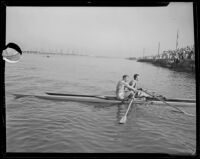 Bobby Pearce and Ted Phelps race for world championship title on Lake Ontario, Canada, 1933